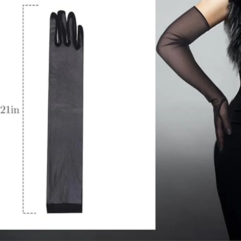Long Gloves in Black Mesh New Women's Opera Gloves